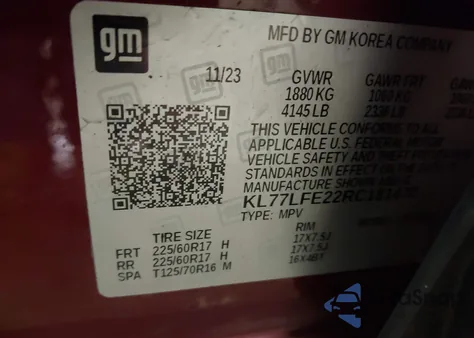 2024 Chevrolet Trax Fwd Sp from USA, damaged, VIN KL77LFE22RC181470